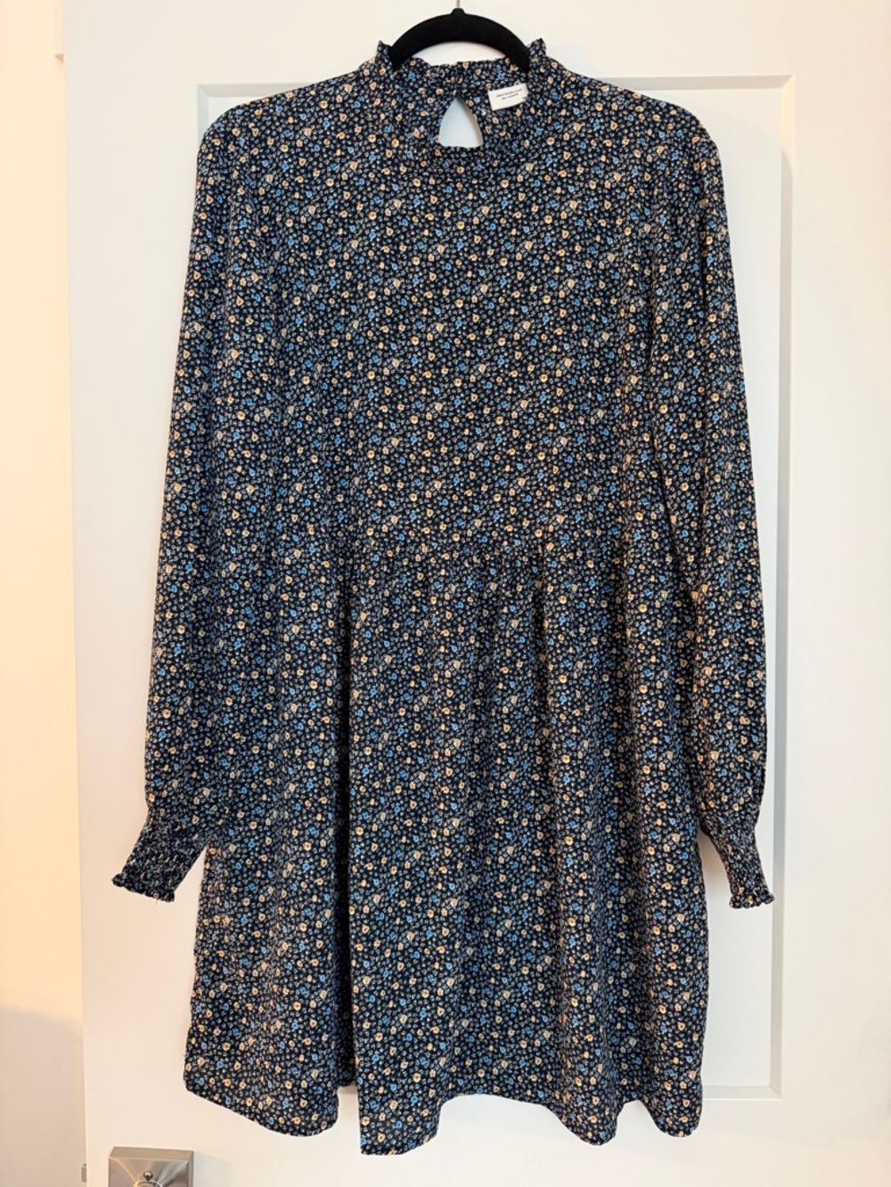 Long Sleeve Navy Floral Ruffle Collar Dress